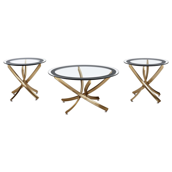 Coaster Brooke 3-Piece Round Coffee & End Table Set Rose Brass