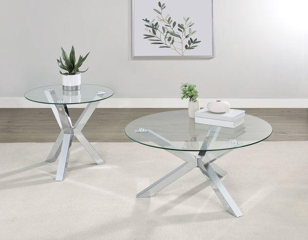 Coaster Kenzie 2-Piece Round Coffee & End Table Set Chrome