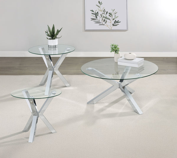 Coaster Kenzie 3-Piece Round Coffee & End Table Set Chrome