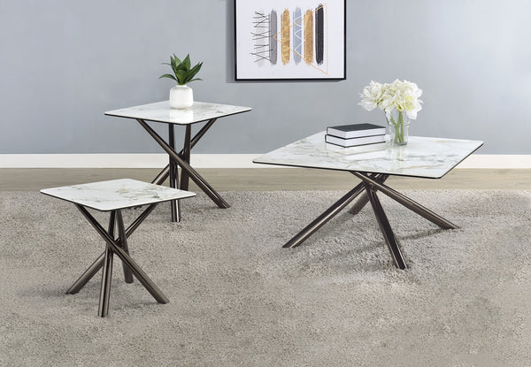 Coaster Carvell 3-Piece Square Coffee & End Table Set Mirage White