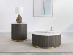 Coaster Jason 2-Piece Round Marble Coffee & End Table Set White