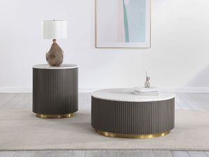 Coaster Jason 2-Piece Round Marble Coffee & End Table Set White