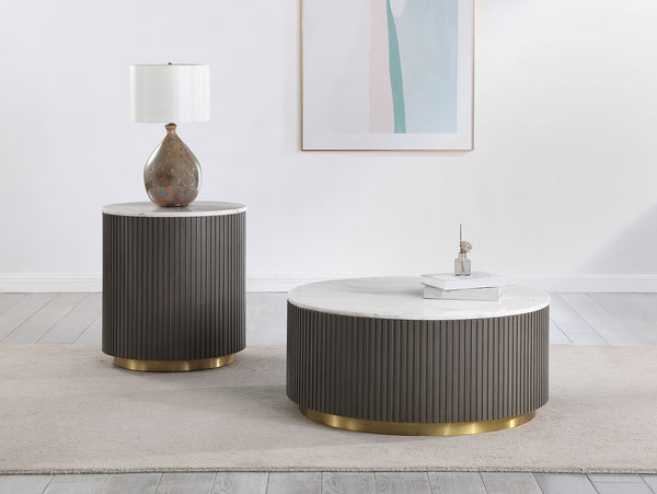 Coaster Jason 2-Piece Round Marble Coffee & End Table Set White