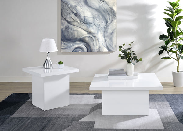 Coaster Devar 2-Piece Square Coffee End Table Set White High Gloss