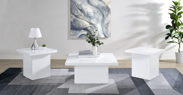 Coaster Devar 3-Piece Square Coffee End Table Set White High Gloss