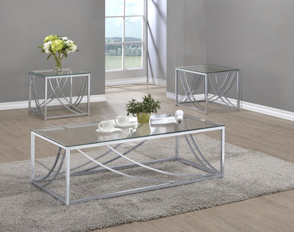 Coaster Lille 3-Piece Glass Top Coffee & End Table Set Chrome