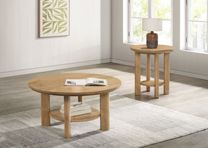 Coaster Ottowa 2-Piece Round Wood Coffee Table Set Washed Oak