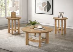 Coaster Ottowa 3-Piece Round Wood Coffee Table Set Washed Oak