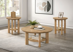 Coaster Ottowa 3-Piece Round Wood Coffee Table Set Washed Oak