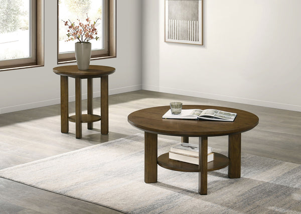 Coaster Ottowa 2-Piece Round Wood Coffee Table Set Brown