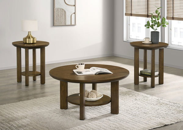 Coaster Ottowa 3-Piece Round Wood Coffee Table Set Brown