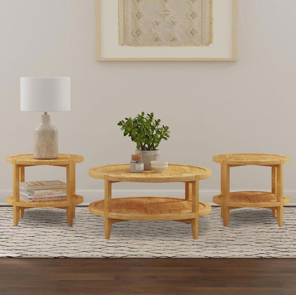 Coaster Camillo 3-Piece Round Coffee & End Table Set Maple