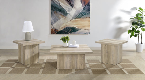 Coaster Devar 3-Piece Square Coffee End Table Set Distressed Pine