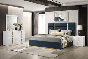Coaster Ines 4-Piece King Bedroom Set Navy & White High Gloss