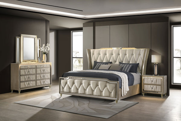 Coaster Lorient 4-Piece King Bedroom Set Ivory & Camel