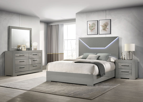 Coaster Ives 4-Piece Queen Bedroom Set Grey High Gloss