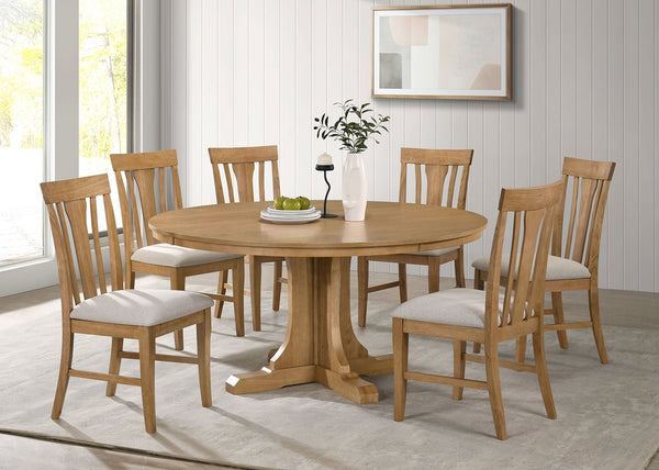 Coaster Hartville 7-Piece Round Dining Table Set Natural Light Brown