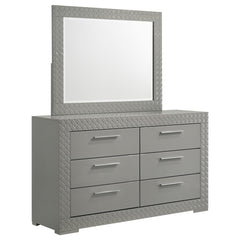 Coaster Ives 6-Drawer Dresser & Mirror Grey High Gloss