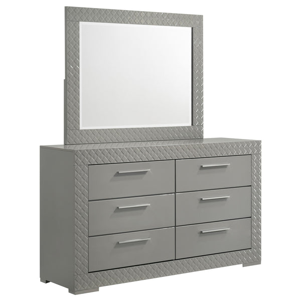 Coaster Ives 6-Drawer Dresser & Mirror Grey High Gloss