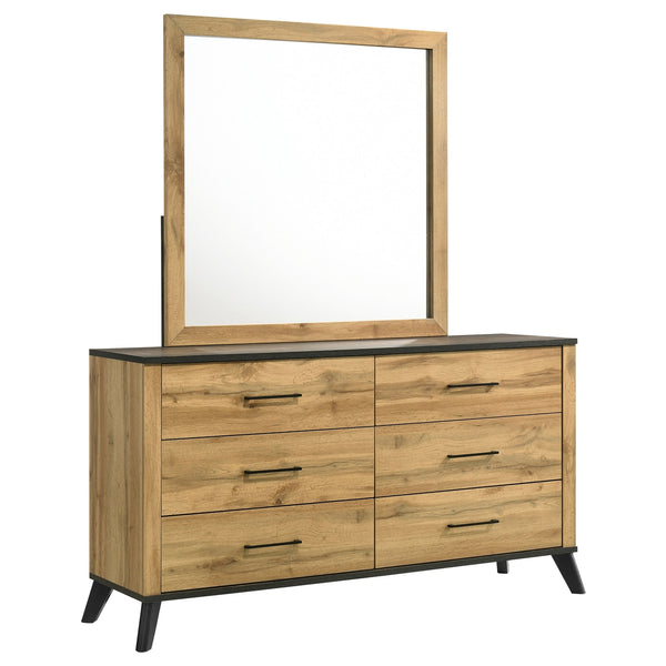 Coaster Kaywood 6-Drawer Dresser & Mirror Natural Pine