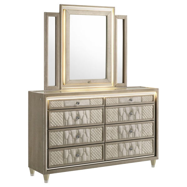 Coaster Lorient 8-Drawer LED Dresser With Mirror Ivory & Camel