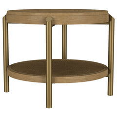 Coaster Arini Round End Side Table With Storage Shelf Sand Wash