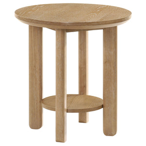 Coaster Ottowa Round Wood Side End Table With Shelf Washed Oak