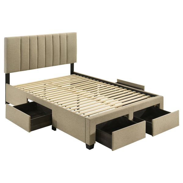 Coaster Wheatland 4-Drawer Upholstered Full Storage Bed Light Brown