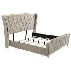 Coaster Lorient King LED Upholstered Bed Ivory & Camel