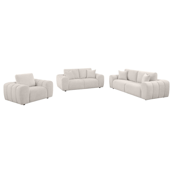 Coaster Burnett 3-Piece Chenille Upholstered Sofa Set Ivory
