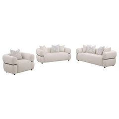 Coaster Jeanette 3-Piece Fabric Upholstered Round Arm Sofa Set Beige