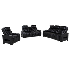 Coaster Zuma 3-Piece Faux Leather Dual Power LED Sofa Set Black