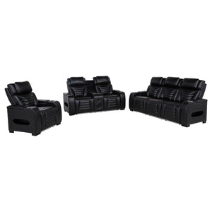 Coaster Zuma 3-Piece Faux Leather Dual Power LED Sofa Set Black