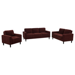 Coaster Ruth 3-Piece Fabric Upholstered Track Arm Sofa Rust Red
