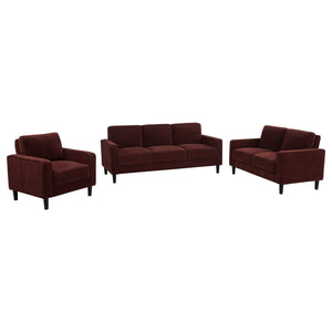 Coaster Ruth 3-Piece Fabric Upholstered Track Arm Sofa Rust Red