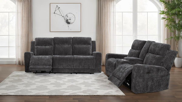 Coaster Kennett 2-Piece Chenille Power Reclining Sofa Set Dark Grey