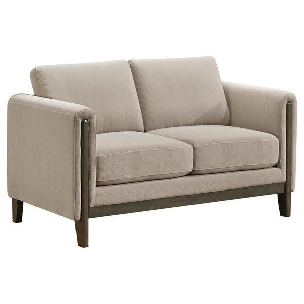Coaster Islington Fabric Upholstered Panel Arm Loveseat Taupe