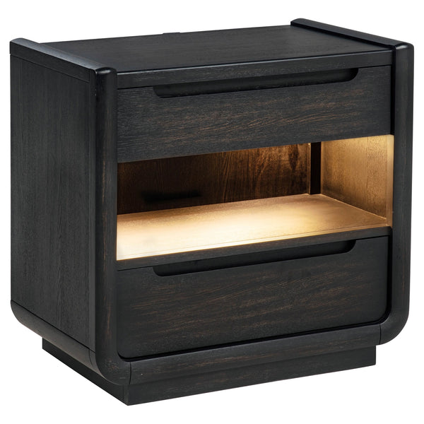 Coaster Leandro 2-Drawer LED Nightstand With Usb Burnished Black