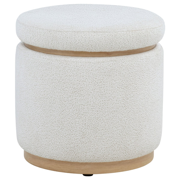 Coaster Remuda Boucle Upholstered Round Storage Ottoman Ivory