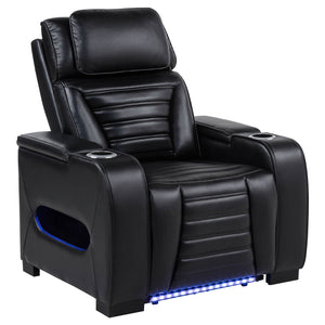 Coaster Zuma Faux Leather Upholstered Dual Power LED Recliner Black