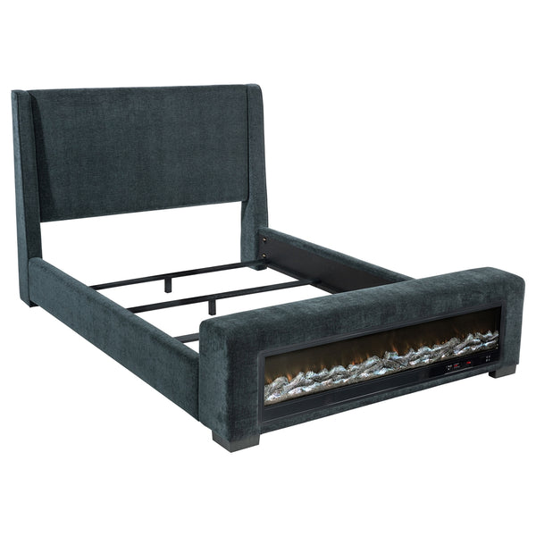 Coaster Preston Upholstered Queen Audio Flame Visualizer Bed Dark Blue