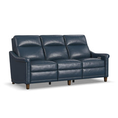 Flexsteel Elizabeth Leather Power Reclining Sofa with Power Headrest in Sea
