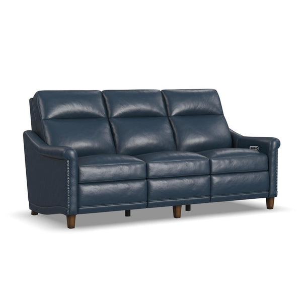 Flexsteel Elizabeth Leather Power Reclining Sofa with Power Headrest in Sea