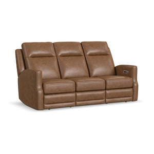 Flexsteel Maxwell Leather Power Reclining Sofa with Power Headrests and Lumbar in Cedar