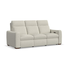 Flexsteel Ava Fabric Power Reclining Sofa with Power Headrest & Lumbar in Silver Lining