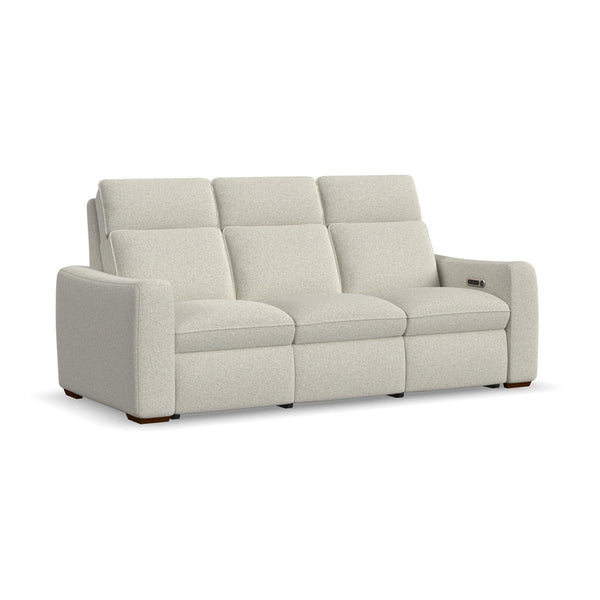 Flexsteel Ava Fabric Power Reclining Sofa with Power Headrest & Lumbar in Silver Lining