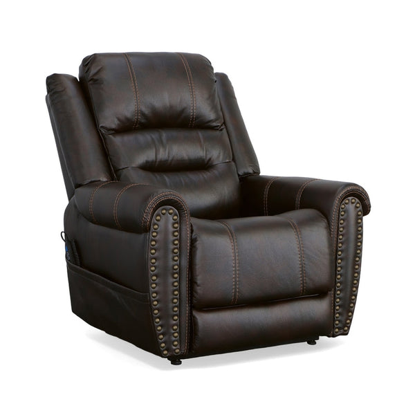 Flexsteel Oscar Fabric Power Lift Recliner with Right-Hand Control & Power Headrest in Molasses