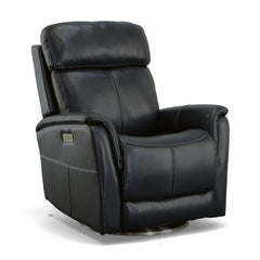 Flexsteel View Leather Power Swivel Recliner with Power Headrest in Ocean