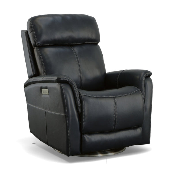 Flexsteel View Leather Power Swivel Recliner with Power Headrest in Ocean