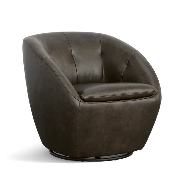 Flexsteel Wade Leather Swivel Chair in Carob